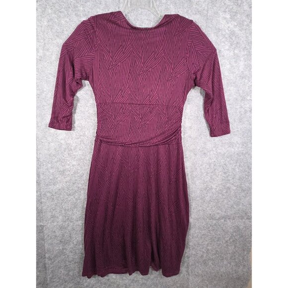 Boden Womens geometric stripe maroon v neck faux wrap tencel jersey  dress 12R - Picture 5 of 10